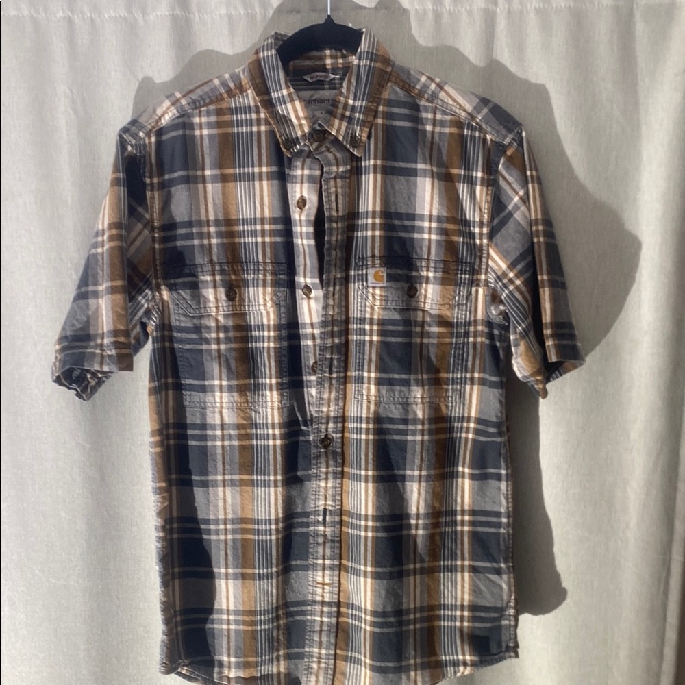 Men's Plaid Short Sleeve Shirt - Blue and Brown